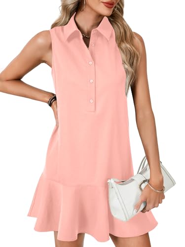Image of Vrtige Women's Sleeveless Polo Dress Button Front Ruffle Hem Casual Golf Tennis Summer Mini Dresses