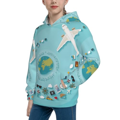Travelling on Airplane Kid Hoodies Boys Sweatshirts Girls Pullover with Pocket2