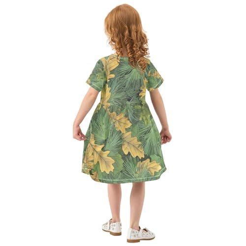 Toddler Dresses for Girls 2t Green Yellow Oak Leaves Autumn Short Outfit Cute Beach Dress Little Girl Dress3