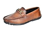 Boys' Classic Leather Loafers, Moccasin Style with Decorative Metal Buckle (Tan, UK Footwear Size System, Big Kid, Numeric, Medium, 4)