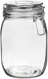 1000ml (1 Litre) Clear Glass Storage Jar with Clear Airtight Silicone Seal and Metal Clip Lid - 33.8oz Large Empty Kitchen Container - by Argon Tableware