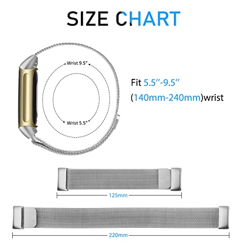 VANCLE Pulseiras de metal para Fitbit Charge 5 para mulheres e homens, fecho magnético de malha de a