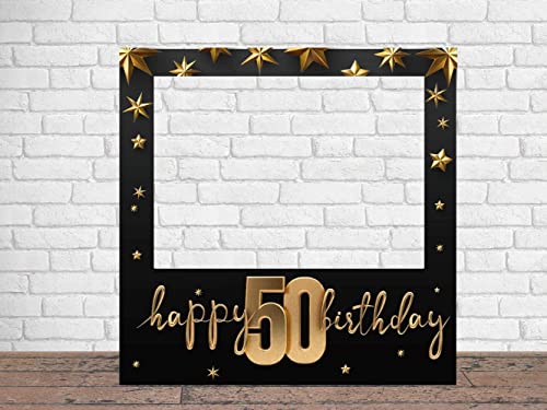 Oedim Photocall Happy 50 Birthday con Estrellas, Dorado Y Negro, 90X90CM Cover
