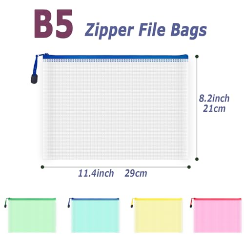 COWORK-UP 10PCS B5 Plastic Wallets 11.4" x 8.2" Zip Bag Mesh Pouches for Art & Crafts, Cross Stich Storage, B5 Zipper File Bags Office Travel Organiser