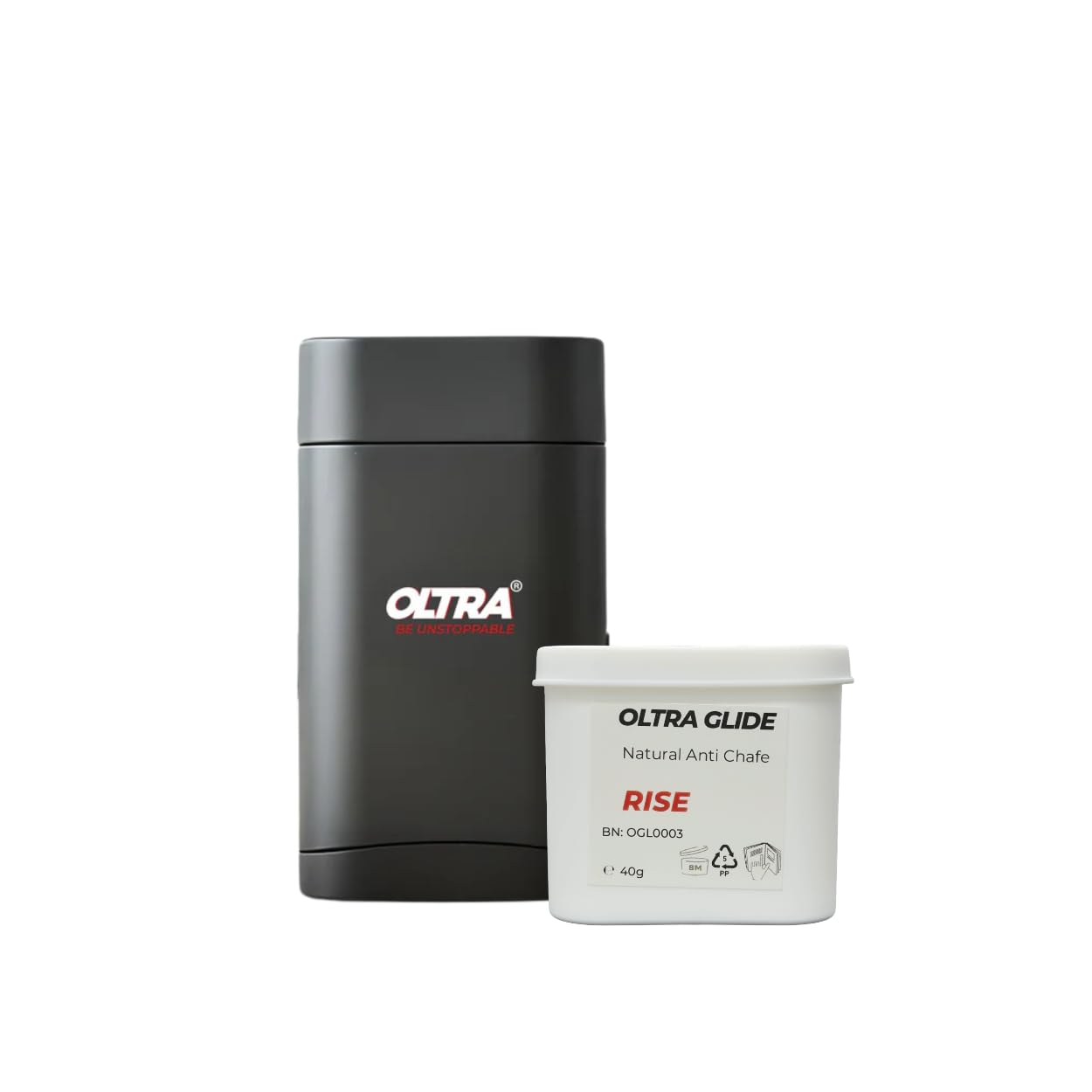 Oltra Glide Refillable Anti Chafe Balm Stick | Natural Vegan & Plant-Based Friction Protection | Reusable Applicator + Refill System | For Running, Gym, Walking & Everyday Comfort (Rise, Starter Pack)
