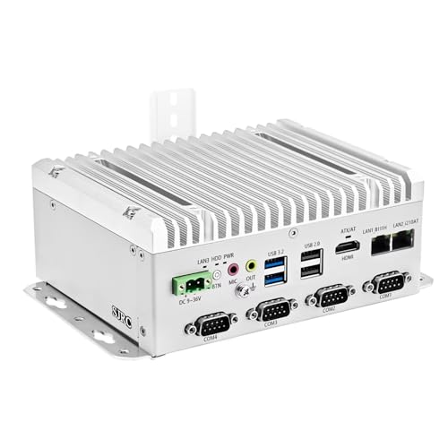 SJRC Fanless Mini PC Core J6412, Industrial DIN Rail Mini Computer 4 COM RS232/RS485/422 Port, Dual Gigabit RJ45 LAN, Micro Desktop PC USB, SIM, SATA, 9-36V, DDR4 32GB RAM 1TB SSD