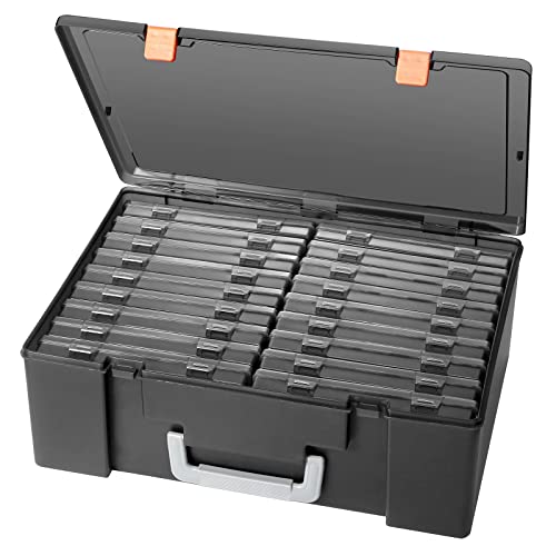 Photo Storage Box 4" x 6", 18 Inner Extra Large Photo Case Large Photo Organizer Acid-Free Photo Box Storage Photo Keeper Photo Storage Case, Plastic Craft Storage Box for Photo Stickers Stamps Seeds (Black, 18 Boxes)