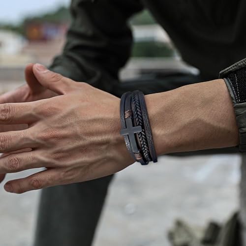 Mens Leather Cross Bracelet Multi-Layer Braided Faith Cross Bracelet for Religious Bangle Wristband Jewelry for Men Women4