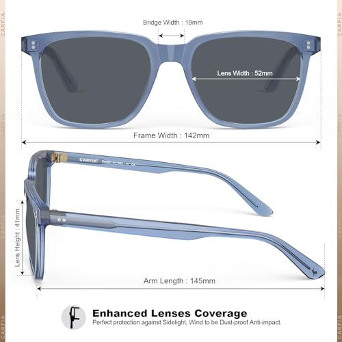 Image of CARFIA Acetate Polarized Sunglasses for Men UV400 Protection Classic Retro Square Shades Driving Glasses