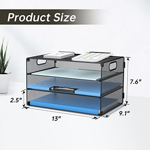 Daltack 3 Tier Letter Tray Paper Organizer With Handle, Mesh Desk File Organizer, Paper Tray Desk Organizer For School Office Home, Black #TOP2