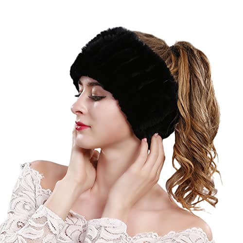 DTLDYG Kaninchen Pelz Stirnband Winter Weben Nacken Warmer Echt Pelz Stirnbänder Frauen Schal Schalldämpfer (Schwarz) Cover