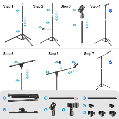 Oukmic Mic Stand, Heavy Duty Tripod Microphone Stand Boom Arm Floor Mic Stand Height Adjustable With Carrying Bag And 2 Mic Clips For Singing Performance thumb #8