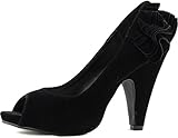 Peep Toe Front Qupid Damen High Heel Plateau Zurück Rüschen Verziert Peep Toe Sexy Pumps Mode Schuhe, Schwarz (schwarz), 35.5 EU