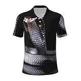 Pevtufa Black Cobra Snake Print Golf Polo Shirts for Men Short Sleeve Casual