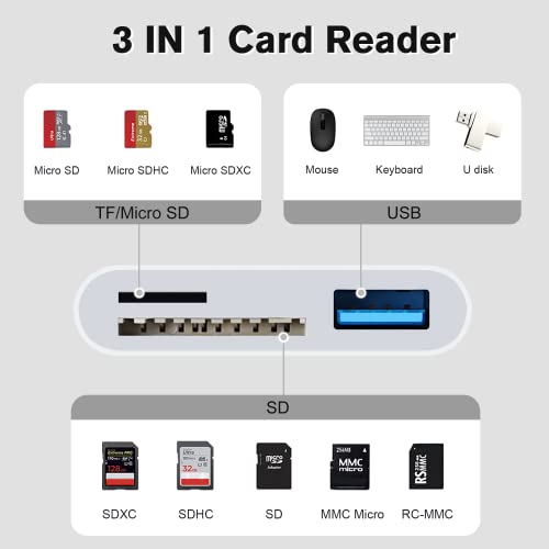 USB C Card Reader, 3 in 1 USB-C to Micro SD TF Memory Card Reader Compatible with Pad Pro, Chromebook, XPS - Image 2