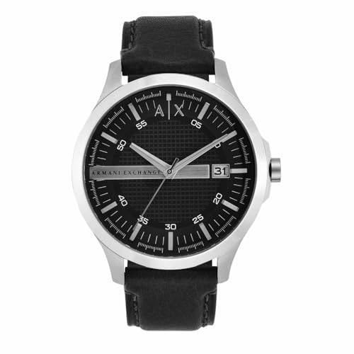 Armani Exchange A｜X Men's Stainless Steel and Leather Watch, Color: Black/Silver (Model: AX2101)