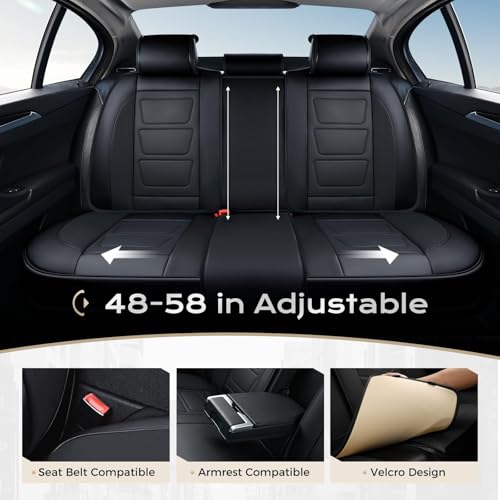 Image of Coverado Car Seat Covers Full Set, Seat Covers for Cars, Front Seat Covers and Back Seat Cover Waterproof Leather Automotive Seat Cover, Universal Car Interior Protectors Cushion for Most Cars Black