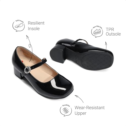 DREAM PAIRS Mädchen Schuhe Mary Jane Prinzessin Schuhe Niedrige Absätze Ballerinas Kommunionschuhe Kleiderschuhe Mary Jane Pumps Abschlussball Schuhe,Size 36,Schwarz,SKPU26003K