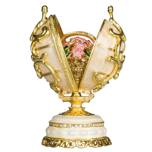 danila-souvenirs - danila-souvenirs Fabergé-Stil Ei Frühlingsblumen mit Korb der Blumen 8,5 cm Creme Farbe