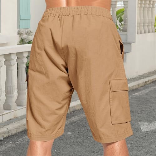 Image of Mens Linen Shorts Casual Drawstring Elastic Waist Cargo Vacation Lightweight Breathable Summer Beach Shorts for Men
