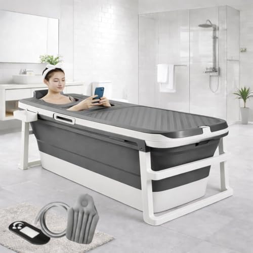 Image of Large Bathtub for Adults 6 Feet Foldable bath tub for bathroom with Temperature Meter and bath pillow 148Lx62Wx52H CM Hot and ice spa bathtub for home Portable adult bathtubs(Grey)