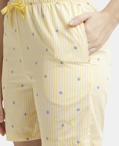 Image of Jockey RX15 Women Super Combed Cotton Yarn Dyed Woven Relaxed Fit Striped Shorts with Side Pockets (Colors & Prints May Vary)