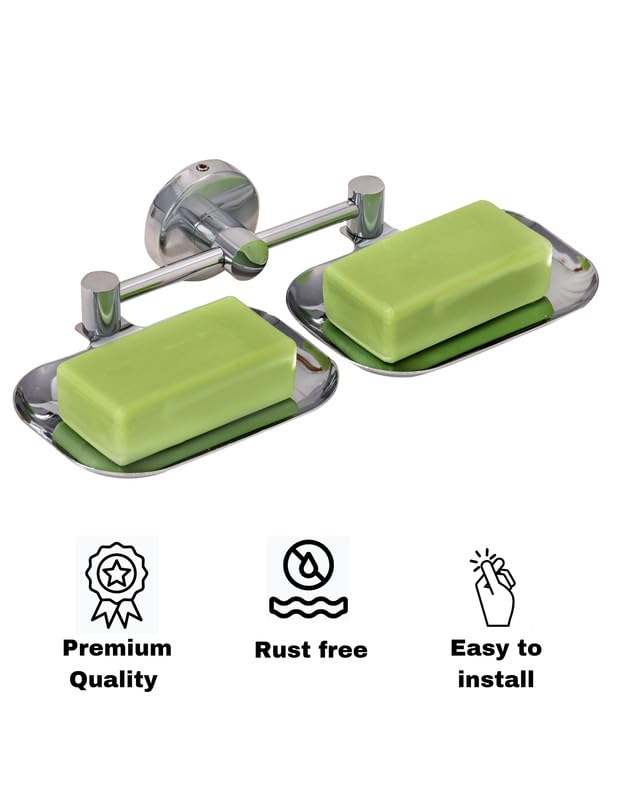 FIT N FORGET Premium 304 Grade Stainless Steel Soap Dish/DurableSoap Holder for Bathroom/Soap Stand Bathroom Accessories (Chrome Finish)(Double) 4