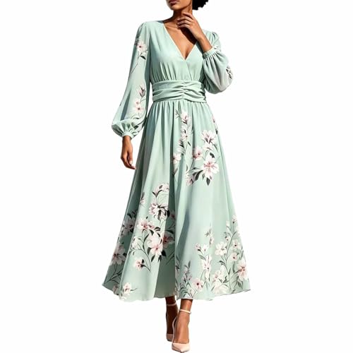 Robe de soirée longue en mousseline de soie col en V pour témoin de mariage