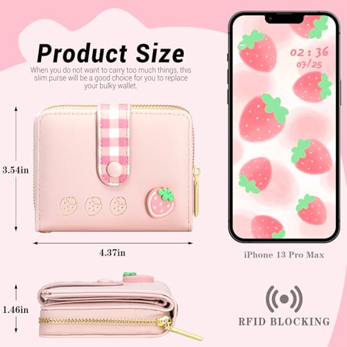 YINHEXI Wallet Women, RFID Blocking Small Bifold PU Leather Card Holder Wallet with Zipper Coin Pocket and ID Window, for Women, Ladies, Teens, and Girls (Pink)3