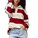 Women Rugby Shirt Y2K Oversized Long Sleeve V Neck Polo Shirts Button Up Collared Pullover Striped Top Casual Jersey Sweater Vintage Loose Fit Sweatshirt (Burgundy White, XL)