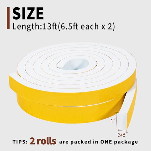 Image of Yotache White Foam Strips Tape with Adhesive 2 Rolls 1 inch x3 /8 inch