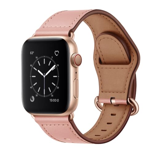 Bracelet en cuir rose Watch Series 10 42 mm véritable luxe