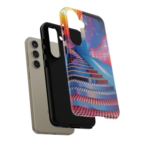 Coque Samsung S24 bleu escalier géométrique coloré rigide - 4