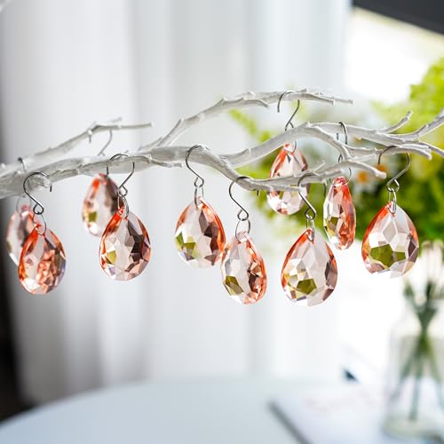 H&D HYALINE & DORA 10pcs Bauhinia Crystal Suncatcher Prisms Chandelier Beads Replacement 38mm Hanging Crystals Ornament Pendant for Window Wedding Party Decor,Water Red