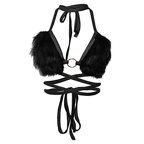 Soutien-gorge en fourrure noir brassière triangle réglable en taille unique