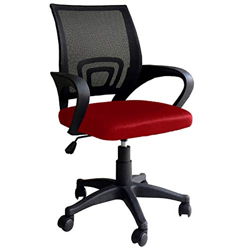 Piushopping Silla de oficina ergonómica con respaldo transpirable y ruedas giratorias, color rojo