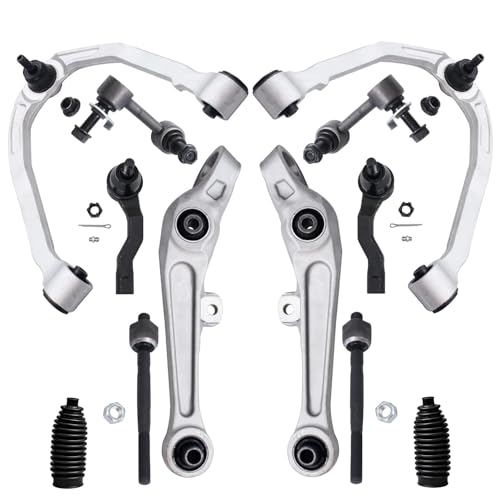 Image of Detroit Axle - RWD Front End Suspension Kit for 03-04 Infiniti G35 Nissan 350Z, Upper & Lower Control Arms Tie Rods Sway Bars Boots 2003 2004 Replacement - 12pc Set