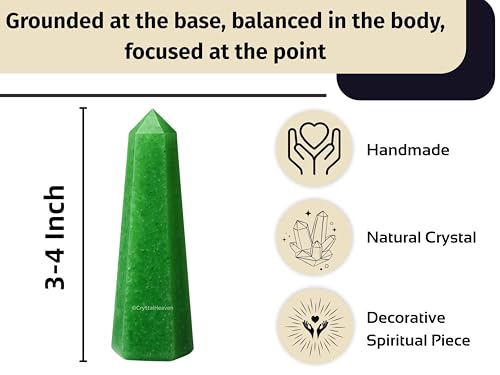 Image of Crystal Heaven Certified Green Strawberry Quartz Crystal Tower Obelisk Point For Chakra, Healing And Balancing - Aaa Grade Original Certified Gemstone Agate For Reiki Meditation Yoga Spiritual (3-4 Inches)