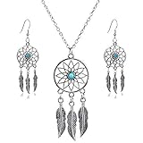 Versand aus Deutschland shoperama Indianer Traumfänger Halskette und Ohrringe Western Set Halsschmuck Kette Schmuck Wilder Westen