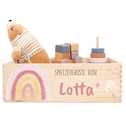 Kidsmood - Spielzeugkiste aus Holz mit Wunschnamen | Aufbewahrungsbox Kinder Spielzeug & Bücher | Praktische Holzkiste als Deko Kinderzimmer oder als Personalisierte Geschenke Baby zur Geburt & Taufe