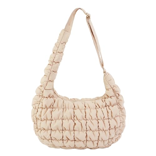 Small Puffer Crescent Cross body Bag for Women Quilted Puffer Purse Nylon Lightweight Clutch Handbag