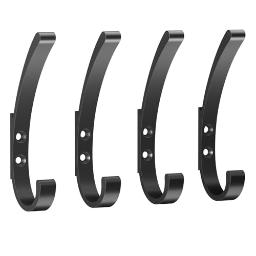 PDGROW 4 ganci appendiabiti da parete, extra forti, ganci da parete per forare, appendiabiti da parete, ganci da avvitare, ideali per bagno, WC, cucina, ufficio (nero)