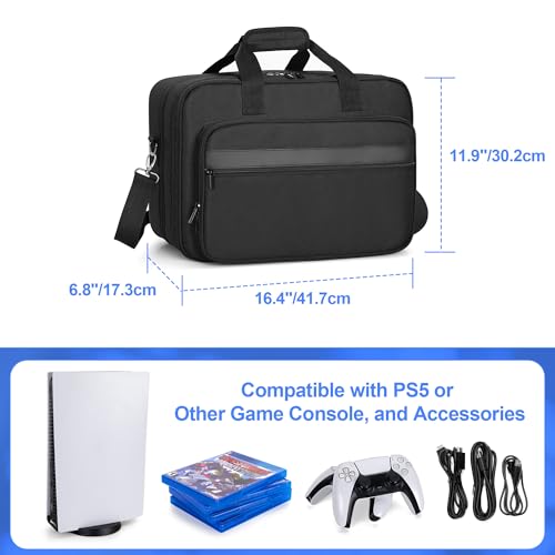Image of Trunab Gaming Bag Compatible with PS5 /PS5 Slim, Protective PS5 Carrying Case Portable PS5 Bag Playstation 5 Backpack with Multiple Compartment for 15.6 inch Laptop and Gaming Accessories, Black