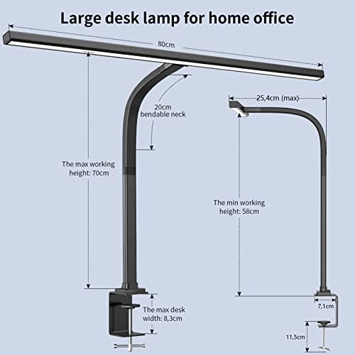 EppieBasic LED Desk Lamp, Architect Desk Lamp Clampable for Home Office, 24W Bright LED Workbench Office Lighting, Eye Protection Monitor Lamp Dimmable & 6 Colour Modes, Auto Dimming Work Light