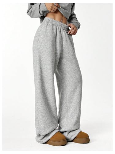 SOLY HUX Women's Elastic High Waisted Sweatpants Wide Leg Baggy Fleece Lined Pants with Pockets4