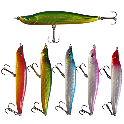 Daimounth 5pcs Fishing Lures for Bass Trout Walleye, 95mm Stick Bait Crankbait Kit, Lipless Crankbait Blade Bait, Professional Freshwater Fishing Gear