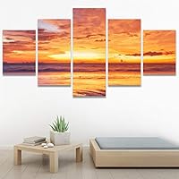 SIGNWIN 5 Panel Canvas Wall Art Modern Art Coastal Colorful Multicolor Photography Romantics Sunset for Home Decorations Ready to Hang - 60
