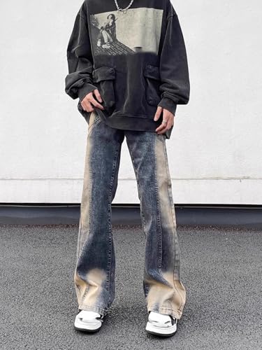 Men's American Retro Patchwork Denim Jeans2