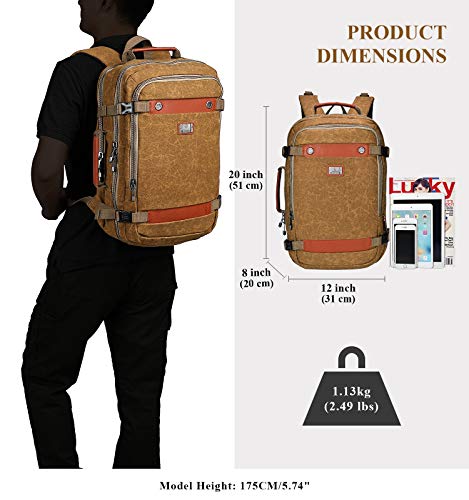WITZMAN Travel Backpack for Men Carry On Canvas Backpack Duffel Bag Durable Rucksack (A560 Tan)