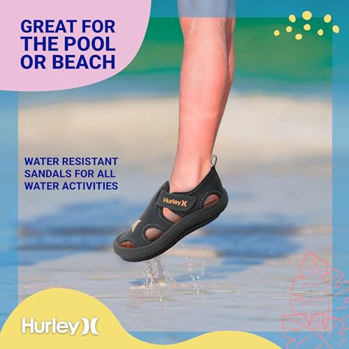 Image of Hurley Kona Toddler Water Shoes - Beach Essentials, Girls and Boys Closed Toe Sandals, Lightweight, Breathable, Kids Water Shoes with Non-Slip Sole and Adjustable Straps, Outdoor Toddler Swim Shoes